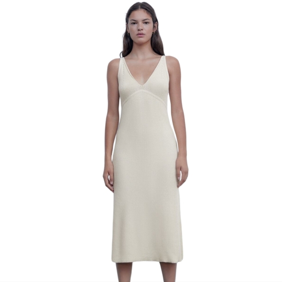 Zara | Cream Knit Sleeveless Dress - Picture 1 of 7